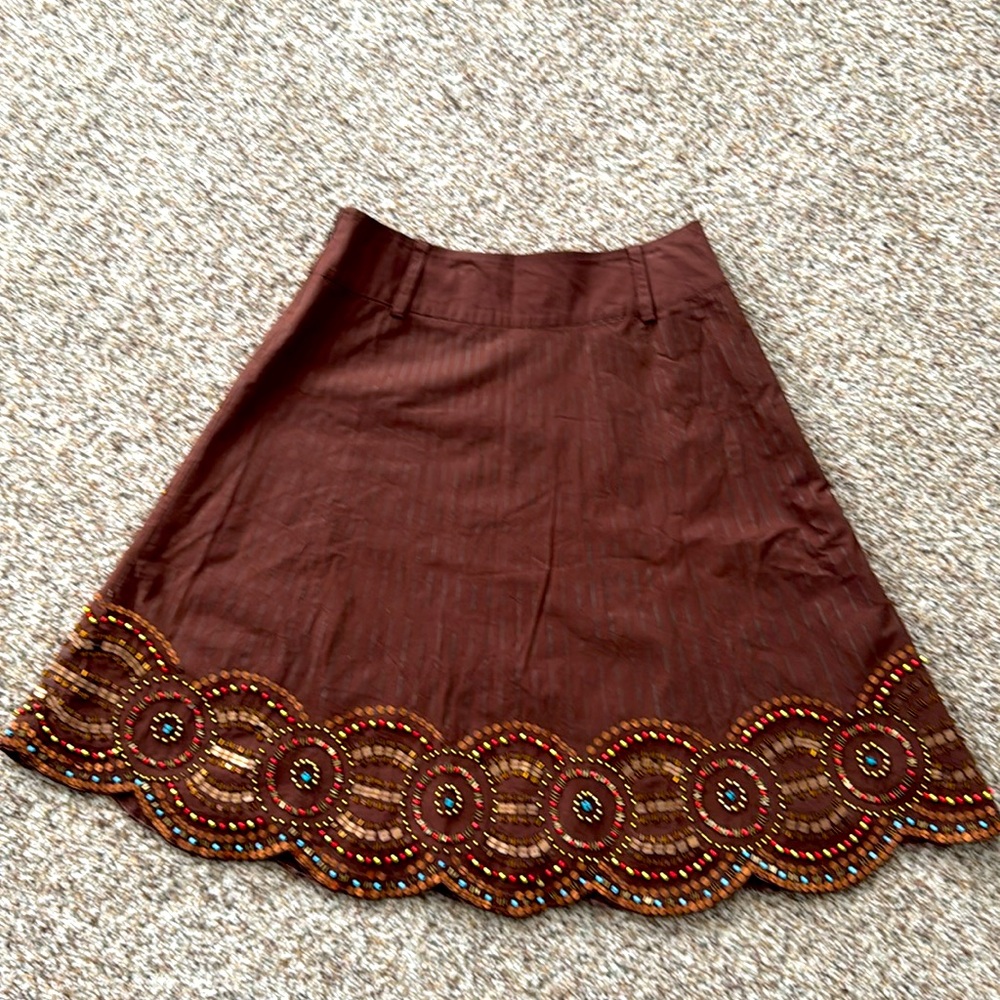 Basil and Maude embroidered embellished beaded brown western skirt size 6 - Picture 3 of 12